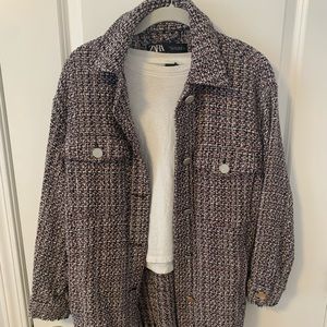 Oversized tweed shirt jacket